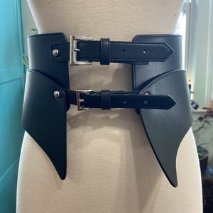 Black vegan leather peplum belt with buckles XS/S
